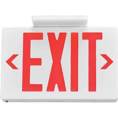 Global Industrial LED Exit Sign, Single/Dual Sided, Universal Mount w/Battery Backup, White w/Red Letters 500874